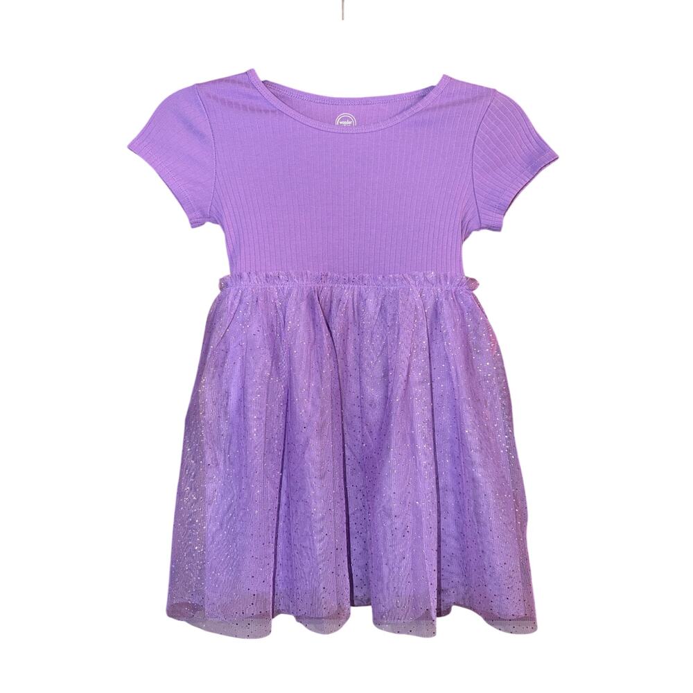 Wonder Nation Girls Purple Short Sleeve Tutu Dress Sparkle Glitter Small 6-7 New
